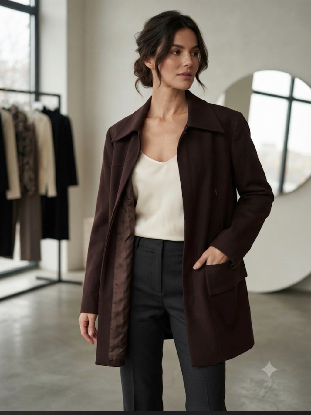 Gucci Dark Brown Pea Coat With Collared Neck